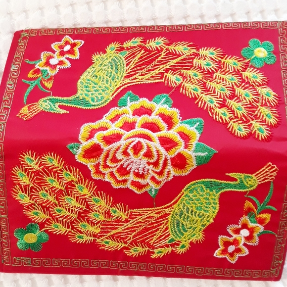 Hmong Embroidered Red Peacock Billfold Wallet - Picture 8 of 10